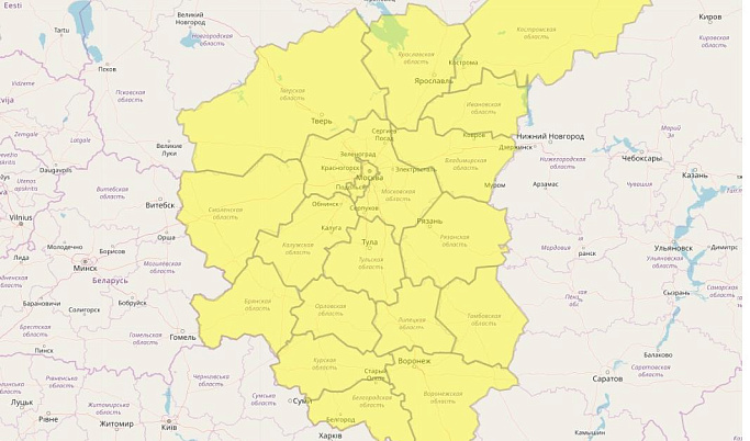 В Тверской области из-за ливня ввели желтый уровень погодной опасности