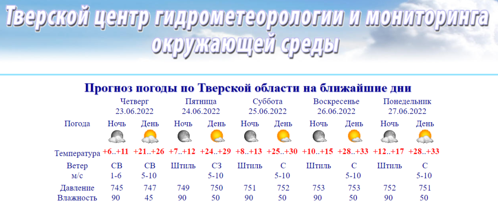 На выходных в Тверскую область придет жара до +33 градусов