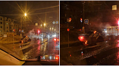 На Петербургском шоссе в Твери автомобиль опрокинулся в ремонтную яму