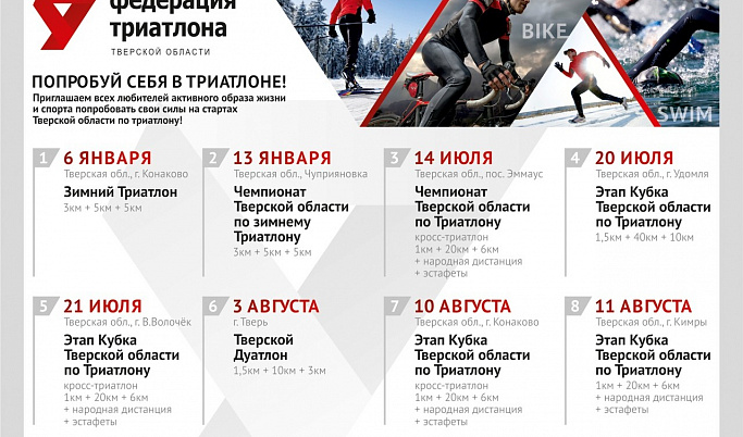 Федерация триатлона Тверской области опубликовала программу стартов на 2019 год